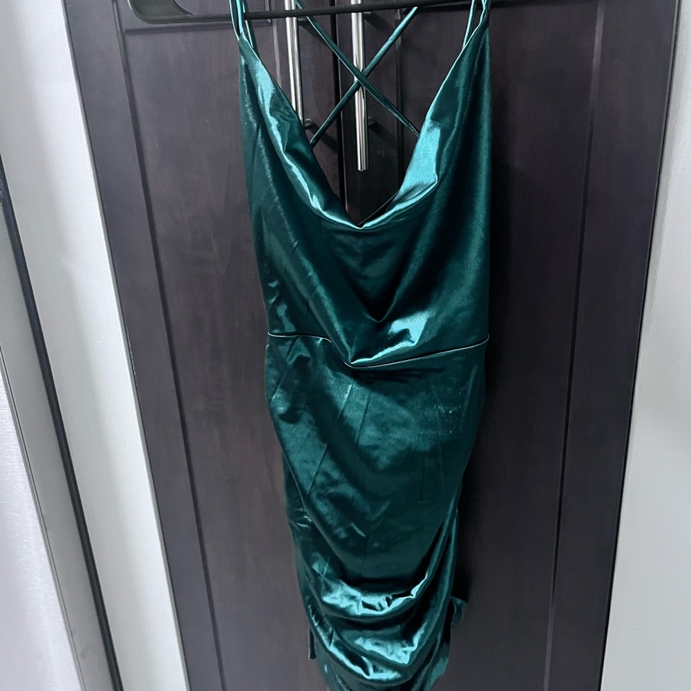 Emerald Green Satin Dress with Strappy Back